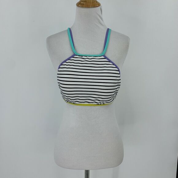 Victorias Secret Halter Bikini Top Womens M Medium Stripe Double Strap Padded - Picture 2 of 11